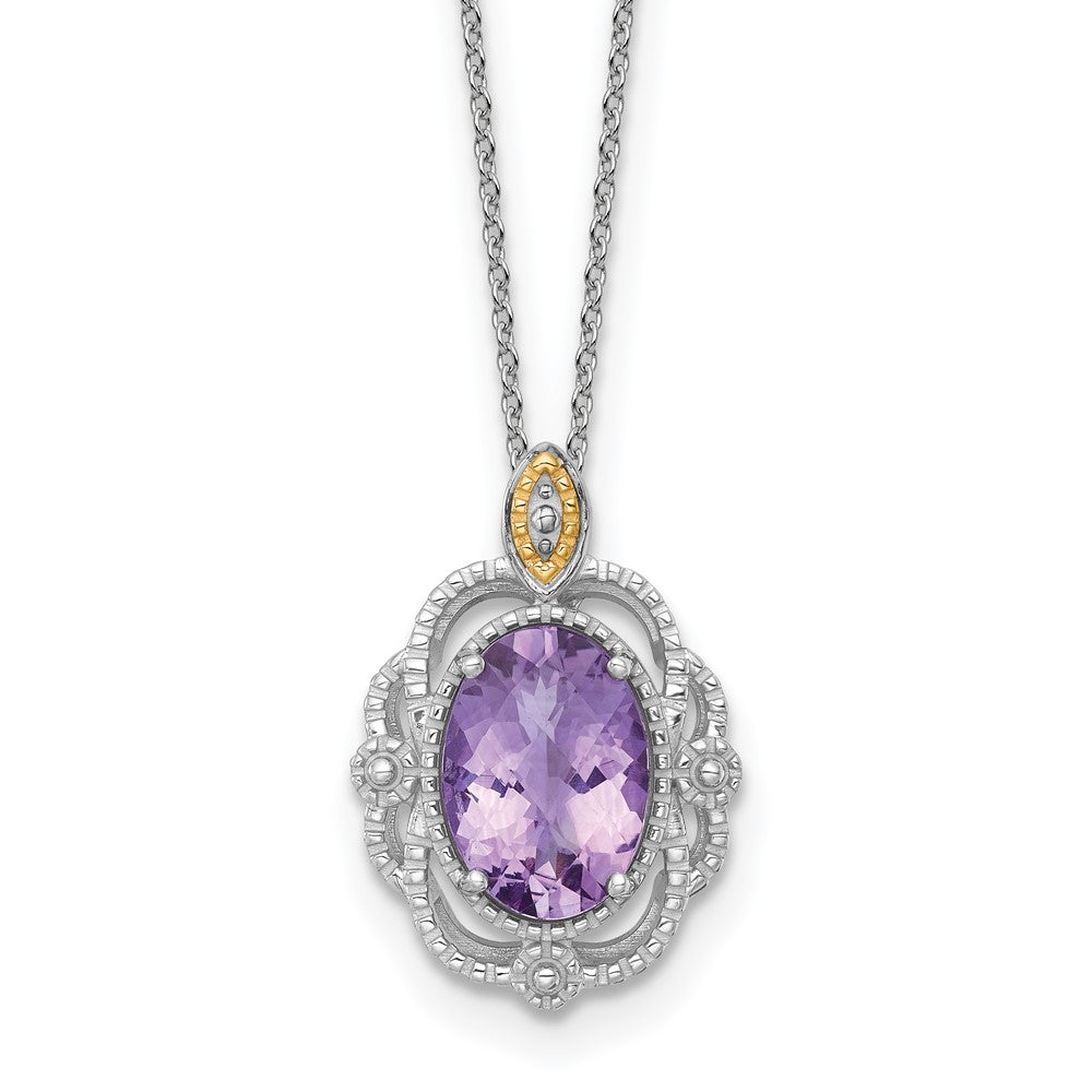 Shey Couture Sterling Silver Rhodium-plated with 14k Accent Oval Amethyst 18 inch with 2 inch Extension Vintage Necklace QTC1837