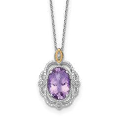 Shey Couture Sterling Silver Rhodium-plated with 14k Accent Oval Amethyst 18 inch with 2 inch Extension Vintage Necklace QTC1837