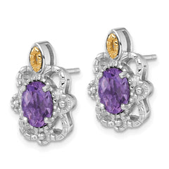 QTC1838 Shey Couture Sterling Silver Rhodium-plated with 14k Accent Oval Amethyst Vintage Post Earrings
