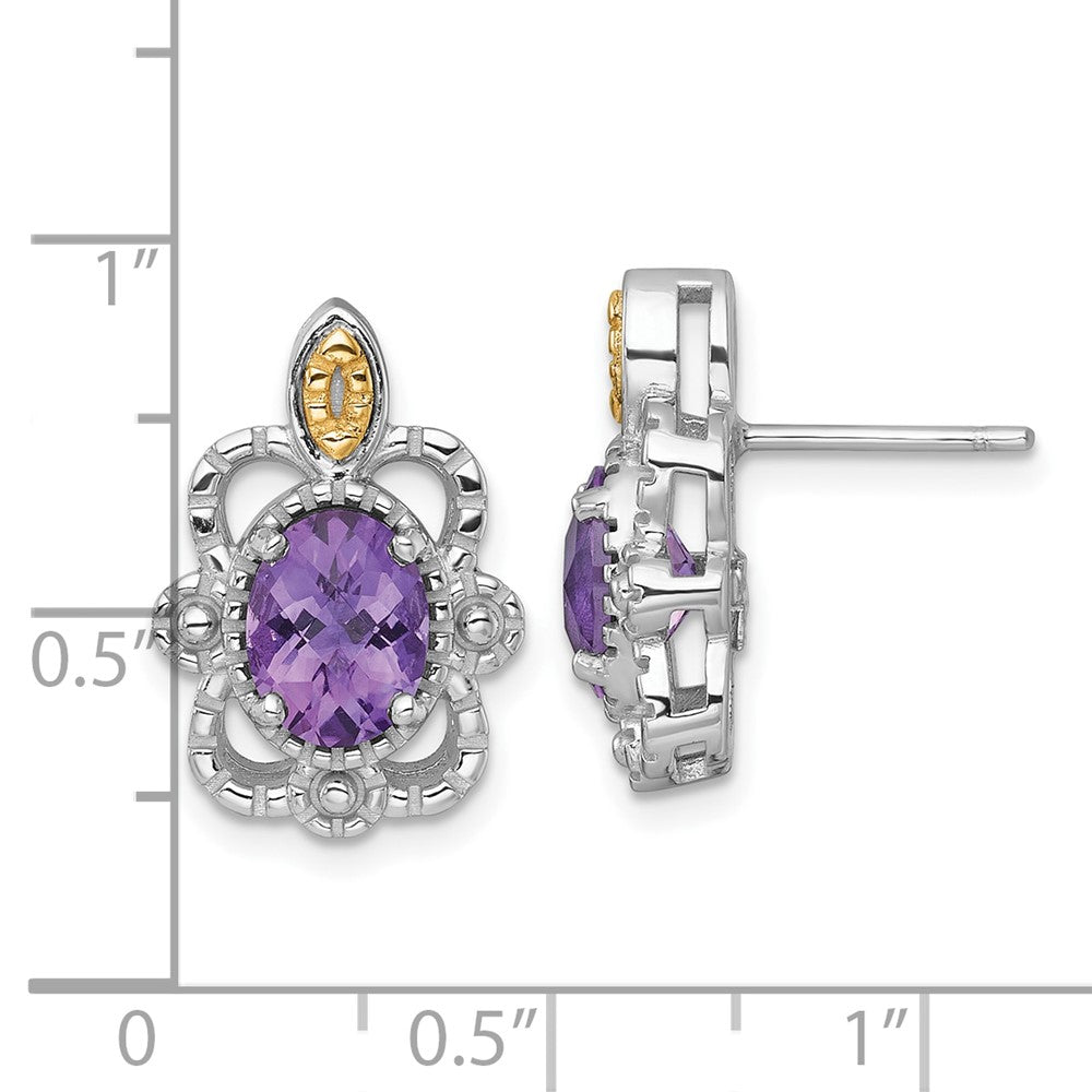 QTC1838 Shey Couture Sterling Silver Rhodium-plated with 14k Accent Oval Amethyst Vintage Post Earrings