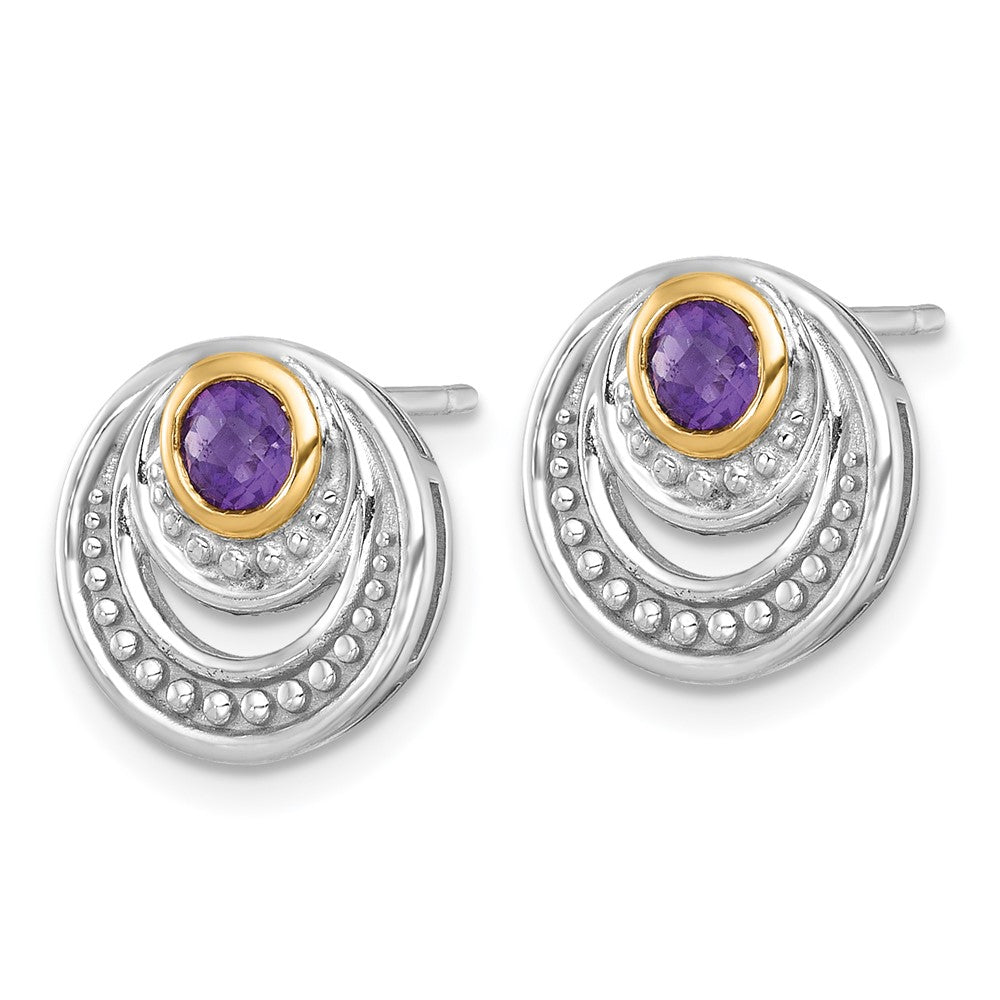 QTC1839 Shey Couture Sterling Silver Rhodium-plated with 14k Accent Round Amethyst Swirl Circle Post Earrings