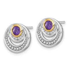QTC1839 Shey Couture Sterling Silver Rhodium-plated with 14k Accent Round Amethyst Swirl Circle Post Earrings