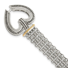Shey Couture Sterling Silver with 14K Accent 7.75 Inch Antiqued Diamond Heart Bracelet QTC183