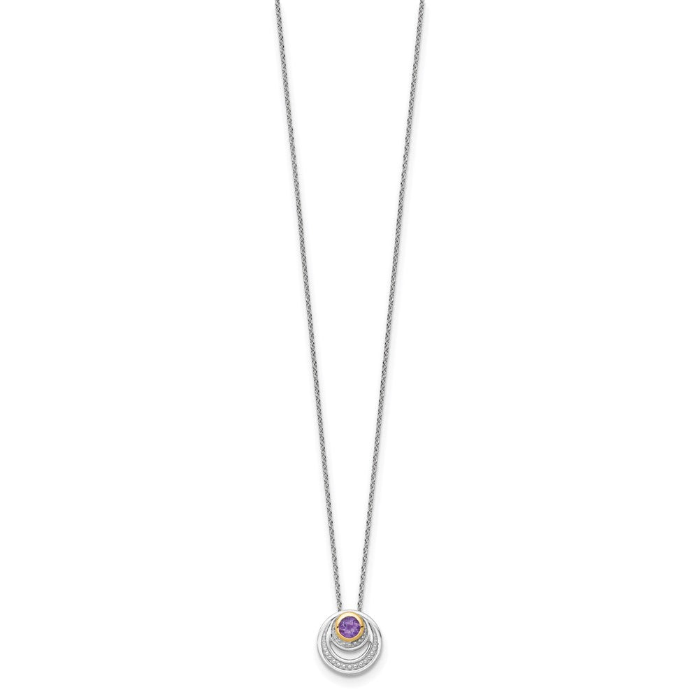 Shey Couture Sterling Silver Rhodium-plated with 14k Accent Round Amethyst Swirl Circle 18 inch with 2 inch Extension Necklace QTC1840