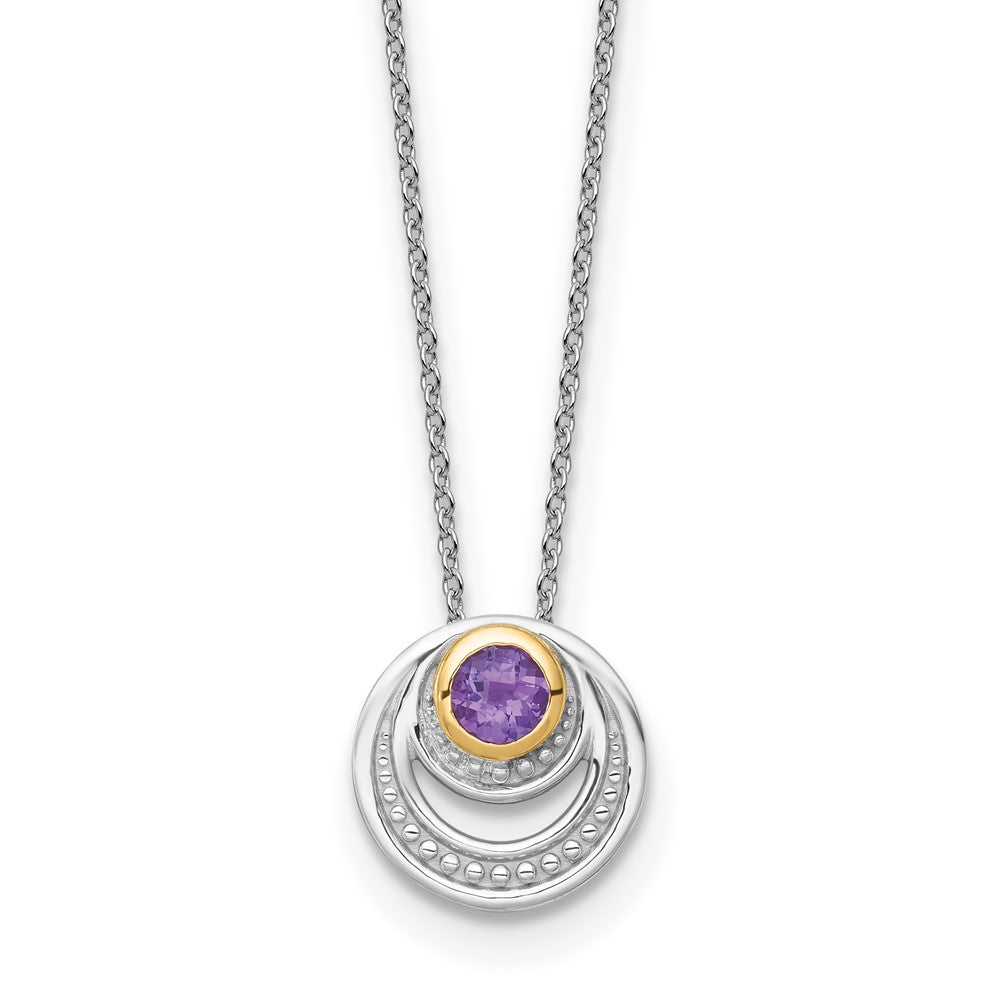 Shey Couture Sterling Silver Rhodium-plated with 14k Accent Round Amethyst Swirl Circle 18 inch with 2 inch Extension Necklace QTC1840