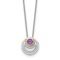 Shey Couture Sterling Silver Rhodium-plated with 14k Accent Round Amethyst Swirl Circle 18 inch with 2 inch Extension Necklace QTC1840