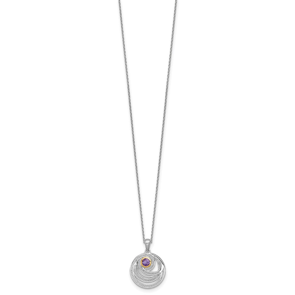 Shey Couture Sterling Silver Rhodium-plated with 14k Accent Round Amethyst Swirl Circle 18 inch with 2 inch Extension Necklace QTC1841