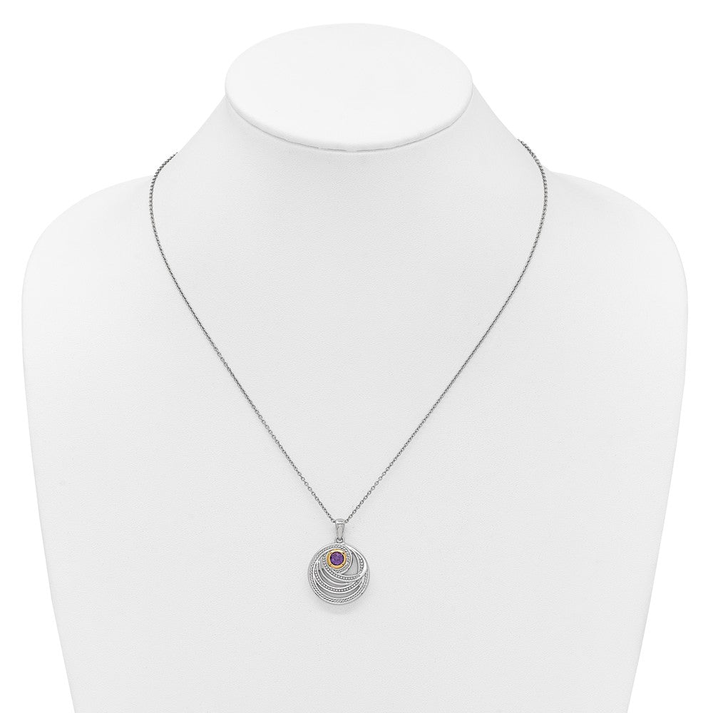 Shey Couture Sterling Silver Rhodium-plated with 14k Accent Round Amethyst Swirl Circle 18 inch with 2 inch Extension Necklace QTC1841