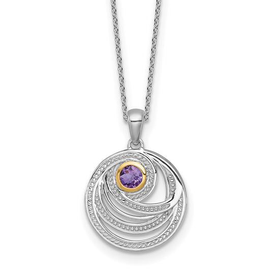 Shey Couture Sterling Silver Rhodium-plated with 14k Accent Round Amethyst Swirl Circle 18 inch with 2 inch Extension Necklace QTC1841