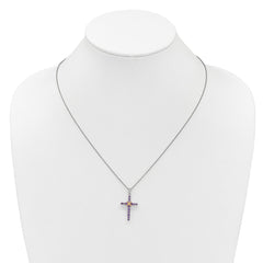 Shey Couture Sterling Silver Rhodium-plated with 14k -X- Accent Round Amethyst Cross 18 inch with 2 inch Extension Necklace QTC1842