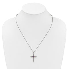 Shey Couture Sterling Silver Rhodium-plated with 14k Accent Round Amethyst Textured Cross 18 inch with 2 inch Extension Necklace QTC1843