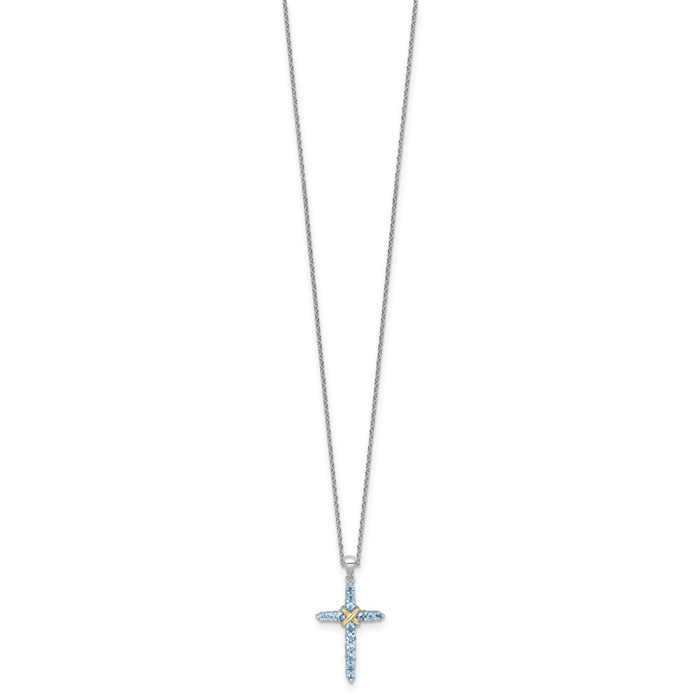 Shey Couture Sterling Silver Rhodium-plated with 14k -X- Accent Round Light Swiss Blue Topaz Cross 18 inch with 2 inch Extension Necklace QTC1844