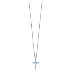 Shey Couture Sterling Silver Rhodium-plated with 14k -X- Accent Round Light Swiss Blue Topaz Cross 18 inch with 2 inch Extension Necklace QTC1844