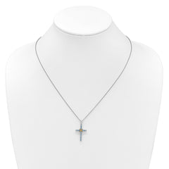 Shey Couture Sterling Silver Rhodium-plated with 14k -X- Accent Round Light Swiss Blue Topaz Cross 18 inch with 2 inch Extension Necklace QTC1844