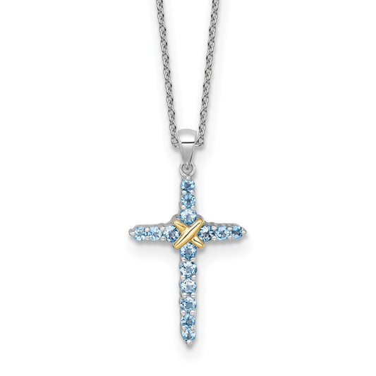 Shey Couture Sterling Silver Rhodium-plated with 14k -X- Accent Round Light Swiss Blue Topaz Cross 18 inch with 2 inch Extension Necklace QTC1844