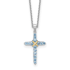 Shey Couture Sterling Silver Rhodium-plated with 14k -X- Accent Round Light Swiss Blue Topaz Cross 18 inch with 2 inch Extension Necklace QTC1844