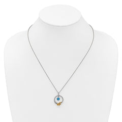 Shey Couture Sterling Silver Rhodium-plated Twisted Circle with 14k Leaf Accent Round Light Swiss Blue Topaz 18 inch with 2 inch Extension Necklace QTC1845