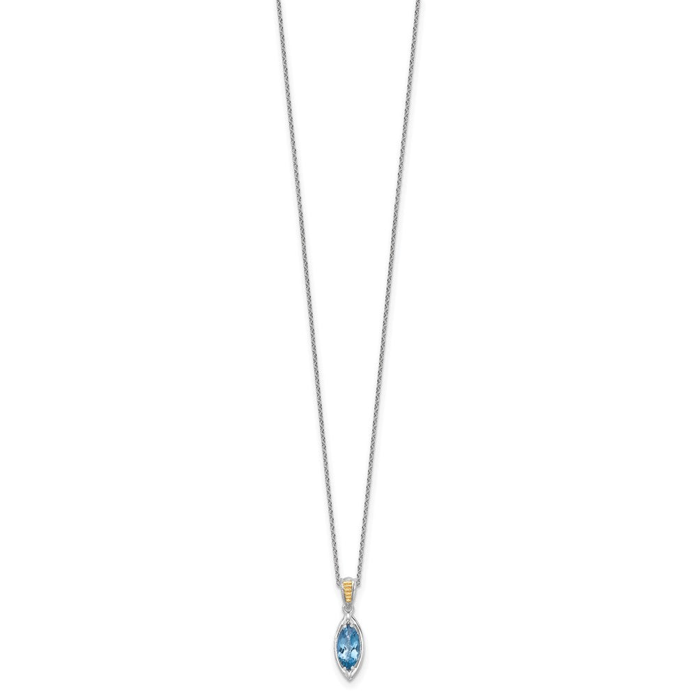 Shey Couture Sterling Silver Rhodium-plated with 14k Accent Marquise London Blue Topaz Navette 18 inch with 2 inch Extension Necklace QTC1846