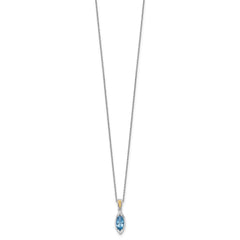 Shey Couture Sterling Silver Rhodium-plated with 14k Accent Marquise London Blue Topaz Navette 18 inch with 2 inch Extension Necklace QTC1846