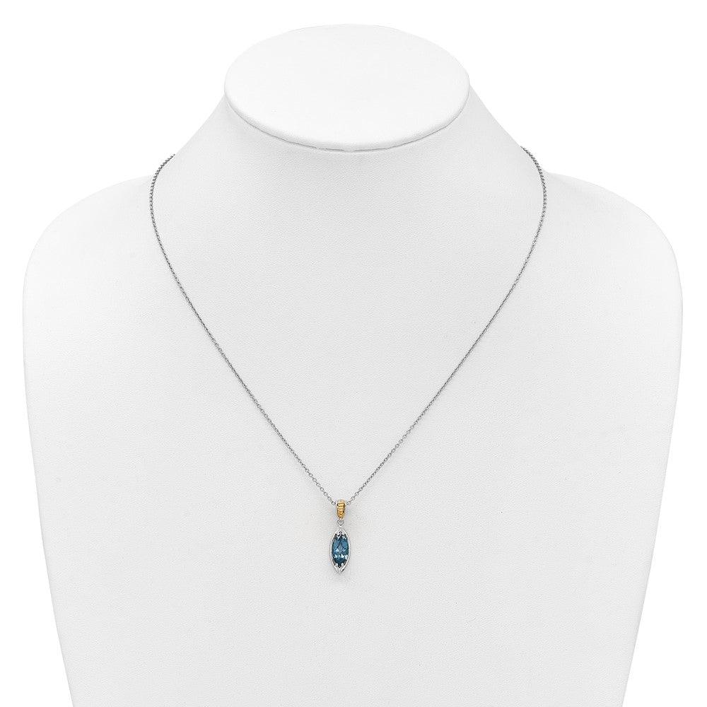 Shey Couture Sterling Silver Rhodium-plated with 14k Accent Marquise London Blue Topaz Navette 18 inch with 2 inch Extension Necklace QTC1846
