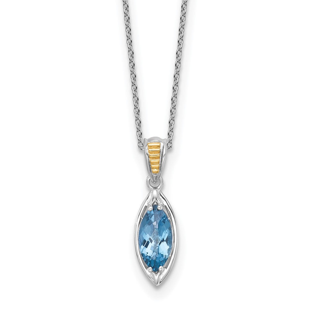 Shey Couture Sterling Silver Rhodium-plated with 14k Accent Marquise London Blue Topaz Navette 18 inch with 2 inch Extension Necklace QTC1846