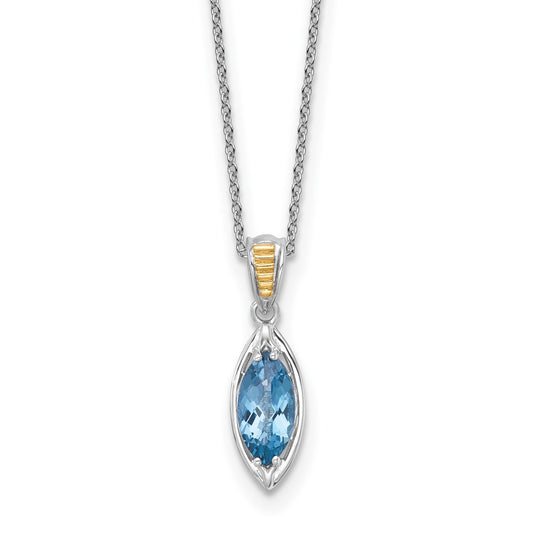 Shey Couture Sterling Silver Rhodium-plated with 14k Accent Marquise London Blue Topaz Navette 18 inch with 2 inch Extension Necklace QTC1846