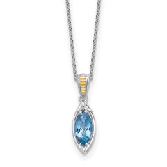 Shey Couture Sterling Silver Rhodium-plated with 14k Accent Marquise London Blue Topaz Navette 18 inch with 2 inch Extension Necklace QTC1846