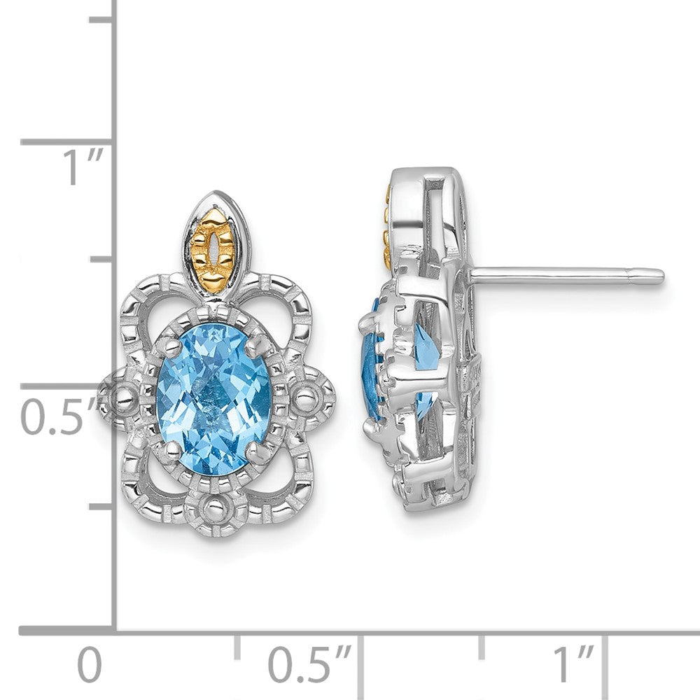 QTC1848 Shey Couture Sterling Silver Rhodium-plated with 14k Accent Oval Light Swiss Blue Topaz Vintage Post Earrings