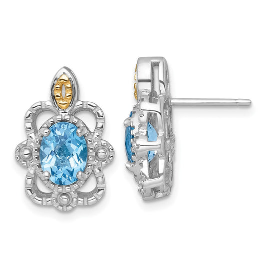 QTC1848 Shey Couture Sterling Silver Rhodium-plated with 14k Accent Oval Light Swiss Blue Topaz Vintage Post Earrings
