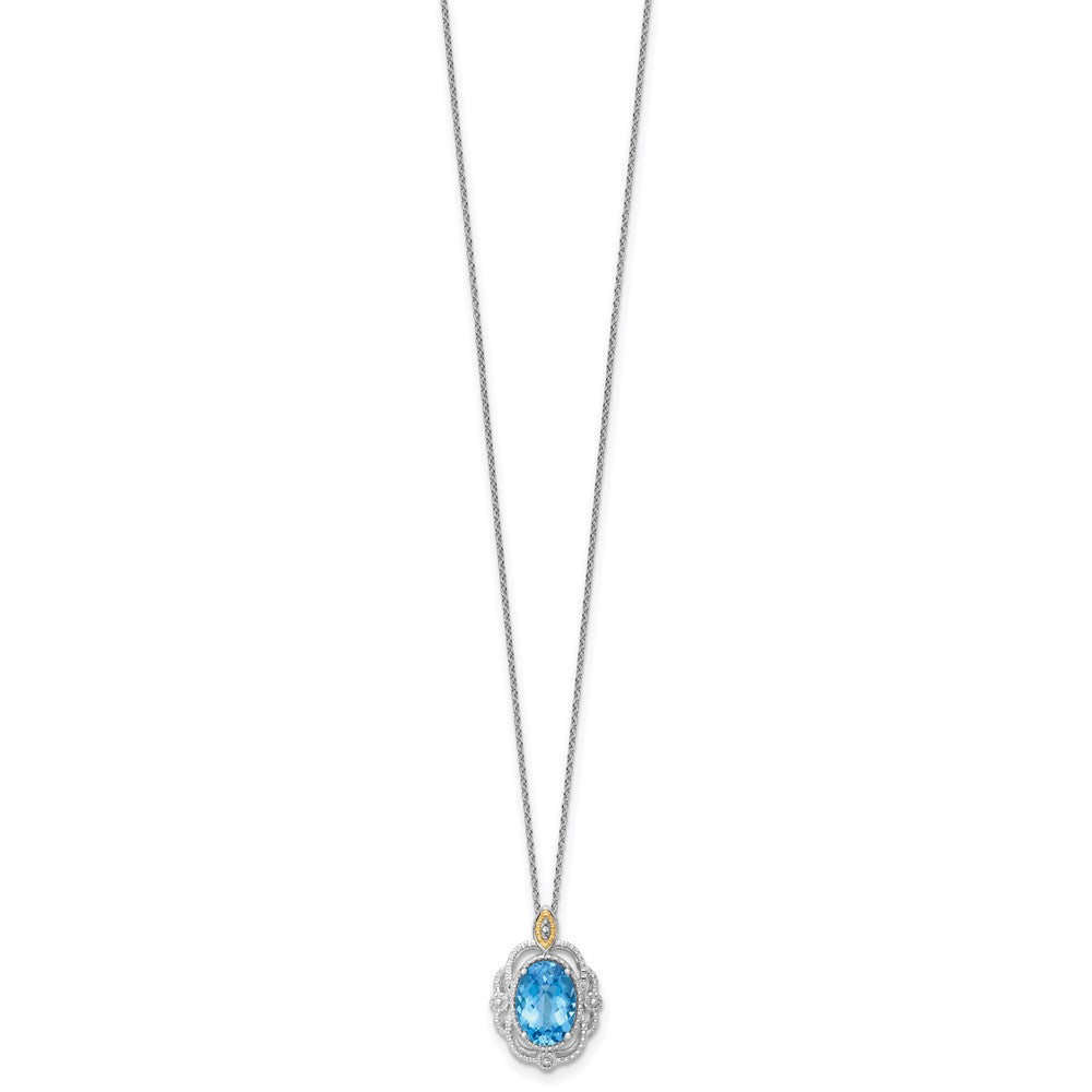 Shey Couture Sterling Silver Rhodium-plated with 14k Accent Oval Light Swiss Blue Topaz 18 inch with 2 inch Extension Vintage Necklace QTC1849
