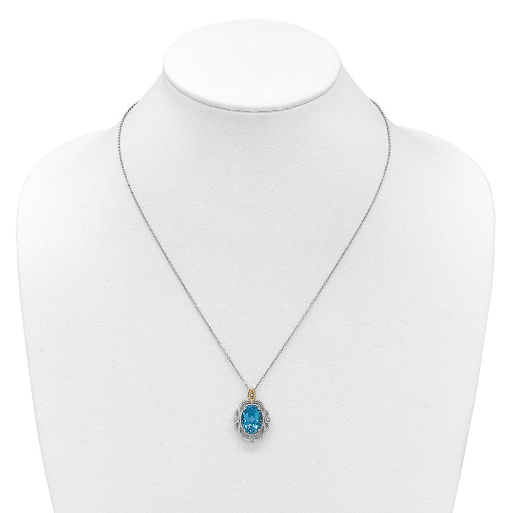 Shey Couture Sterling Silver Rhodium-plated with 14k Accent Oval Light Swiss Blue Topaz 18 inch with 2 inch Extension Vintage Necklace QTC1849