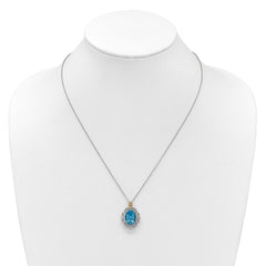 Shey Couture Sterling Silver Rhodium-plated with 14k Accent Oval Light Swiss Blue Topaz 18 inch with 2 inch Extension Vintage Necklace QTC1849