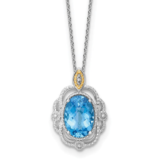 Shey Couture Sterling Silver Rhodium-plated with 14k Accent Oval Light Swiss Blue Topaz 18 inch with 2 inch Extension Vintage Necklace QTC1849