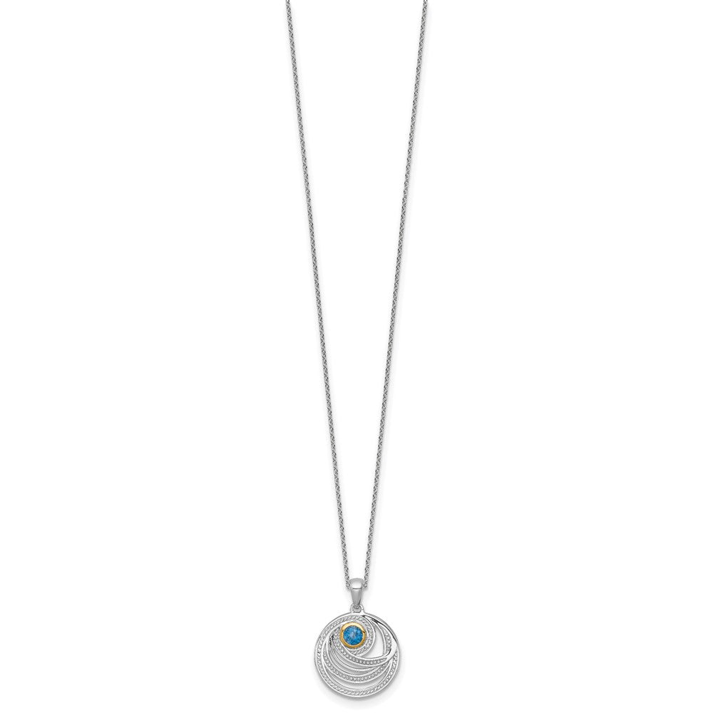 Shey Couture Sterling Silver Rhodium-plated with 14k Accent Round London Blue Topaz Swirl Circle 18 inch with 2 inch Extension Necklace QTC1850