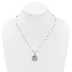 Shey Couture Sterling Silver Rhodium-plated with 14k Accent Round London Blue Topaz Swirl Circle 18 inch with 2 inch Extension Necklace QTC1850
