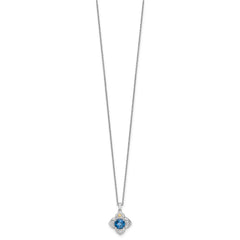 Shey Couture Sterling Silver Rhodium-plated with 14k Accent Round London Blue Topaz Flower 18 inch with 2 inch Extension Necklace QTC1853