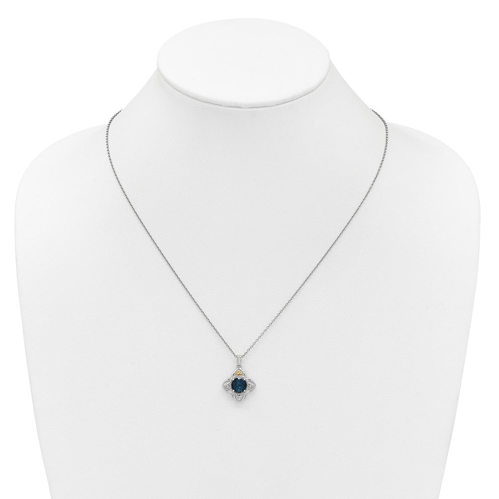Shey Couture Sterling Silver Rhodium-plated with 14k Accent Round London Blue Topaz Flower 18 inch with 2 inch Extension Necklace QTC1853