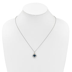 Shey Couture Sterling Silver Rhodium-plated with 14k Accent Round London Blue Topaz Flower 18 inch with 2 inch Extension Necklace QTC1853