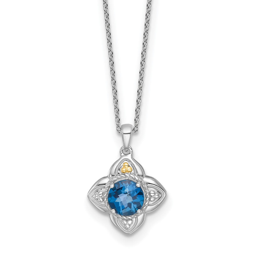 Shey Couture Sterling Silver Rhodium-plated with 14k Accent Round London Blue Topaz Flower 18 inch with 2 inch Extension Necklace QTC1853