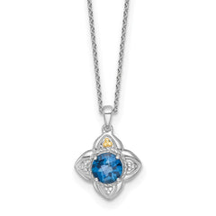 Shey Couture Sterling Silver Rhodium-plated with 14k Accent Round London Blue Topaz Flower 18 inch with 2 inch Extension Necklace QTC1853