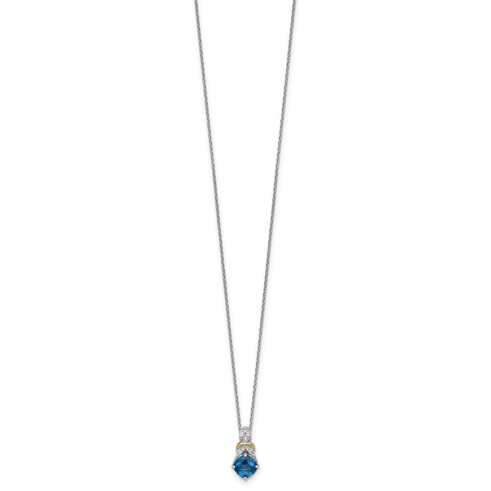Shey Couture Sterling Silver Rhodium-plated with 14k Accent Checker Cushion London Blue Topaz .04ct. Diamond 18 inch w/2 inch Extension Necklace QTC1855