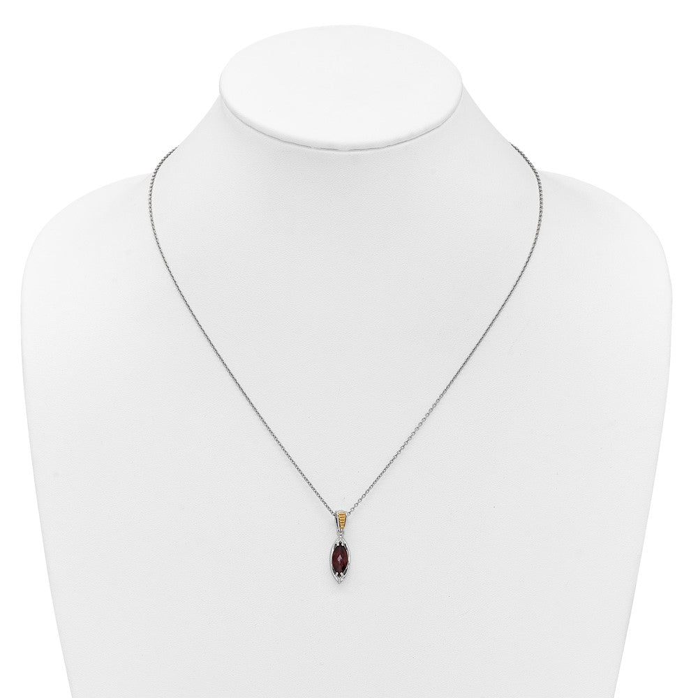 Shey Couture Sterling Silver Rhodium-plated with 14k Accent Marquise Garnet Navette 18 inch with 2 inch Extension Necklace QTC1857