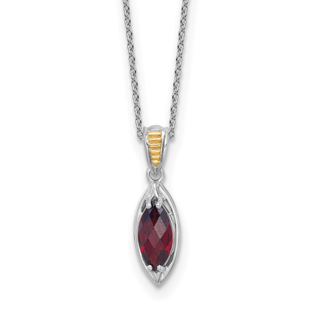 Shey Couture Sterling Silver Rhodium-plated with 14k Accent Marquise Garnet Navette 18 inch with 2 inch Extension Necklace QTC1857