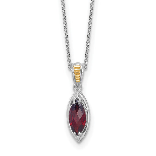 Shey Couture Sterling Silver Rhodium-plated with 14k Accent Marquise Garnet Navette 18 inch with 2 inch Extension Necklace QTC1857