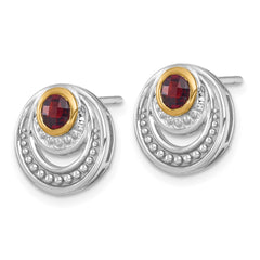 QTC1858 Shey Couture Sterling Silver Rhodium-plated with 14k Accent Round Garnet Swirl Circle Post Earrings