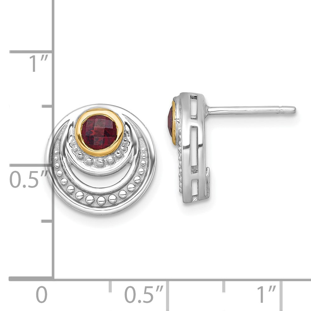 QTC1858 Shey Couture Sterling Silver Rhodium-plated with 14k Accent Round Garnet Swirl Circle Post Earrings