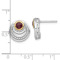 QTC1858 Shey Couture Sterling Silver Rhodium-plated with 14k Accent Round Garnet Swirl Circle Post Earrings