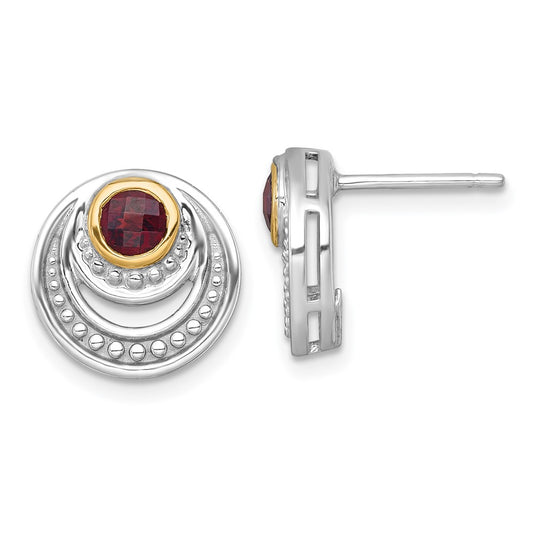 QTC1858 Shey Couture Sterling Silver Rhodium-plated with 14k Accent Round Garnet Swirl Circle Post Earrings
