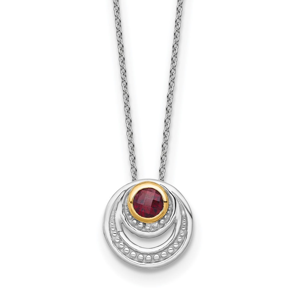 Shey Couture Sterling Silver Rhodium-plated with 14K Accent Round Garnet Swirl Circle 18 inch with 2 inch Extension Necklace QTC1859