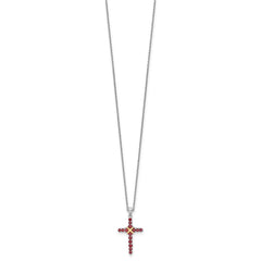 Shey Couture Sterling Silver Rhodium-plated with 14k -X- Accent Round Garnet Cross 18 inch with 2 inch Extension Necklace QTC1860